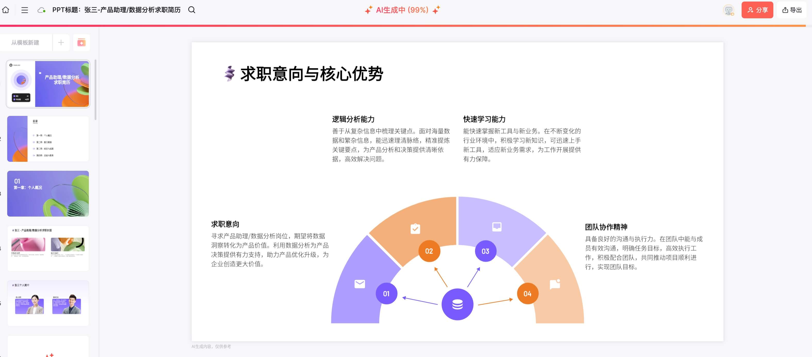 AI生成毕业生个人简历PPT