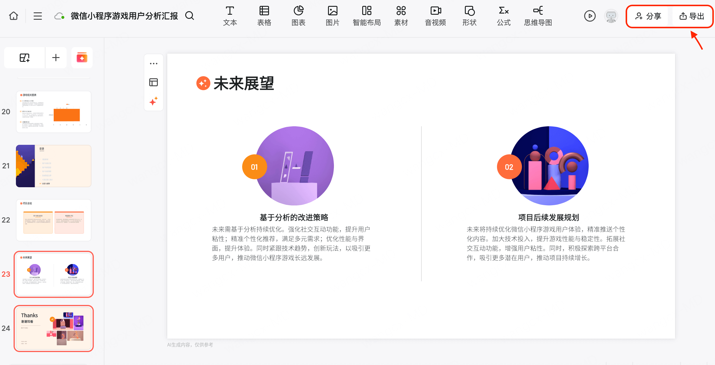 AI生成用户分析PPT步骤五