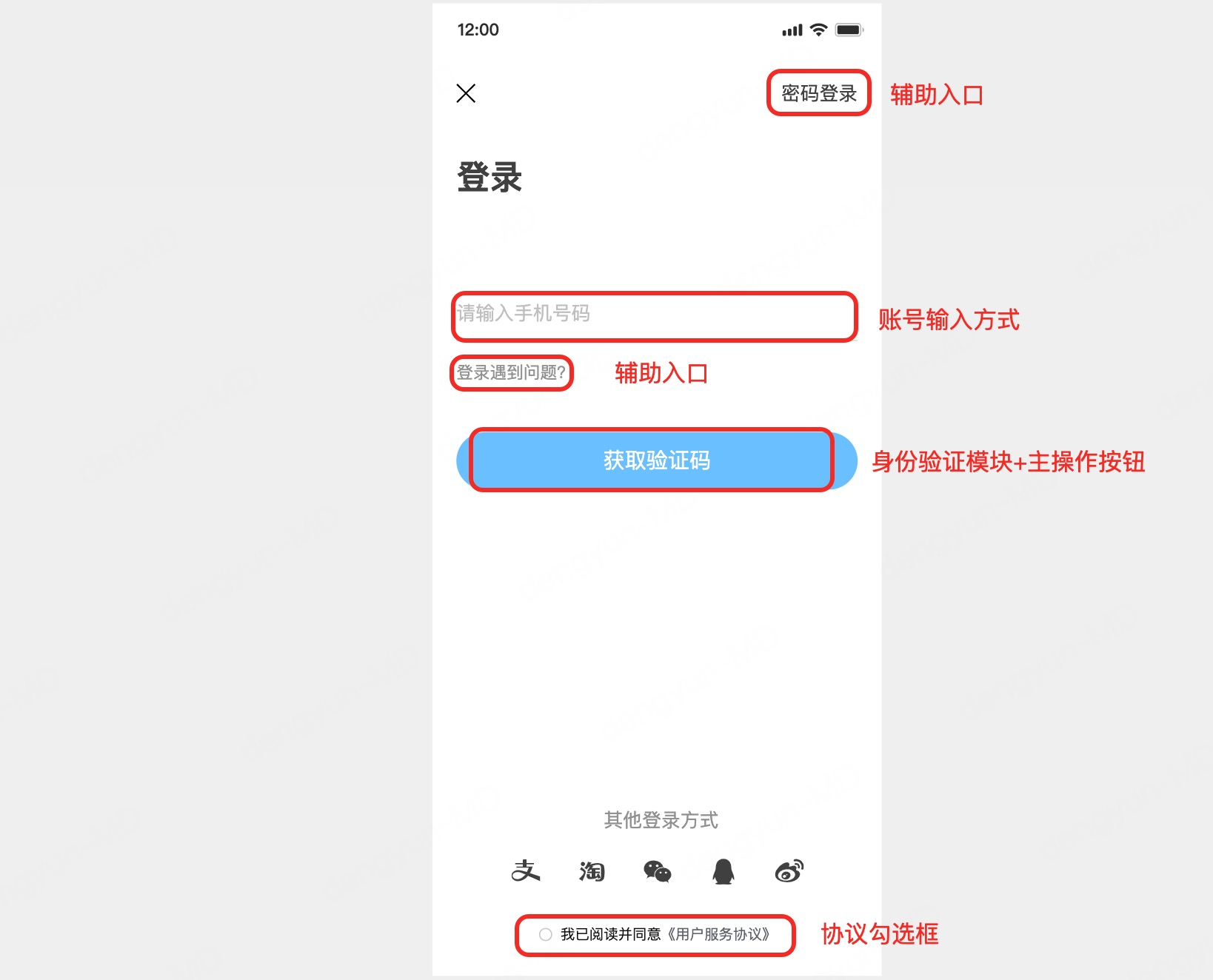APP登录页设计功能组件